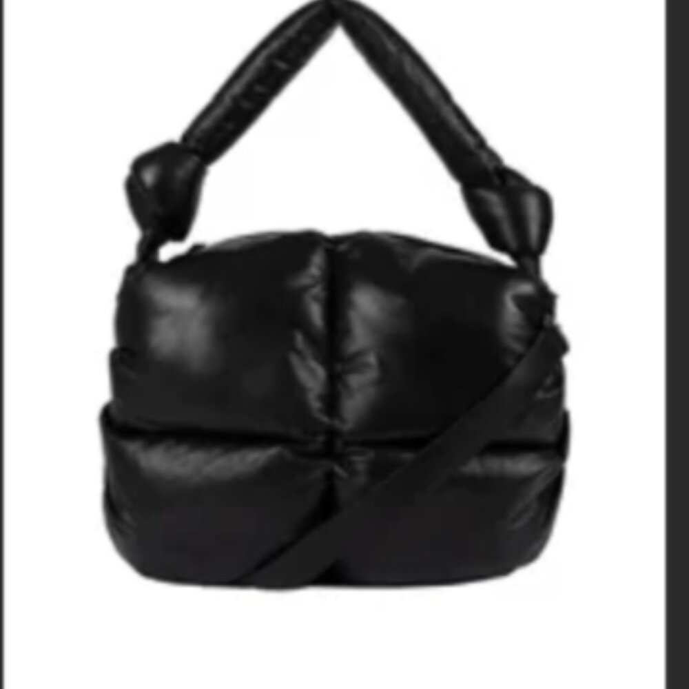 STYLISM DENMARK 13 BLACK 100% GENUINE SHEEP LEATHER PUFFER SHOULDER BAG W/ STRAP